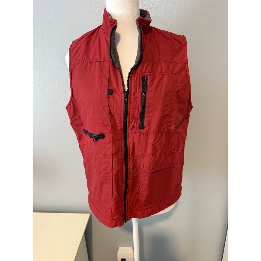 Class Club Mens Red Nylon Fleece Lined Utility Vest Large Full Zip Mock Neck